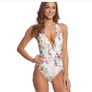Carmen Marc Valvo Botanical Halter Swimsuit Bathing Suit 6